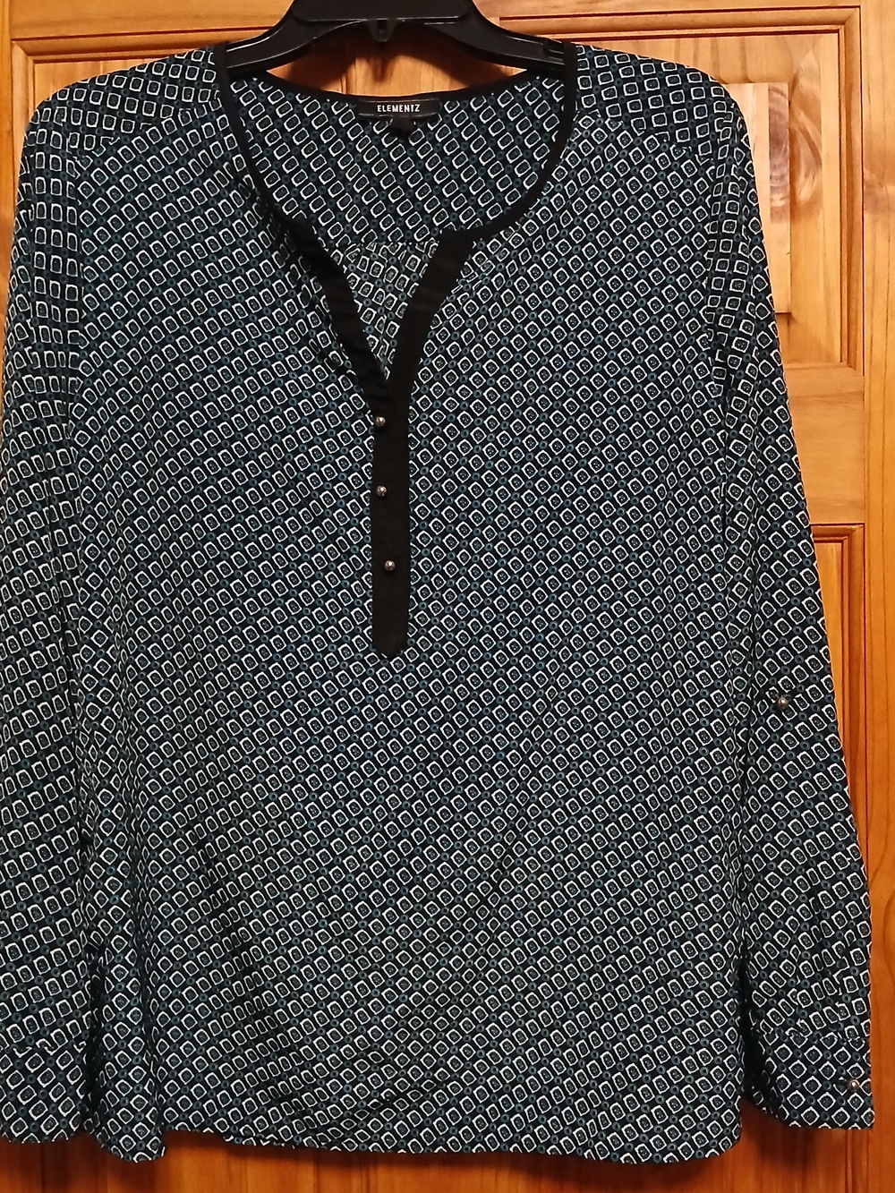 Elementz Black, Blue and White Geometric Blouse
